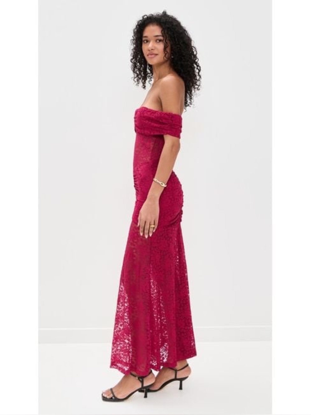 Runaway the Label Off-Shoulder Lace Maxi Dress in Berry - Picture 3 of 10